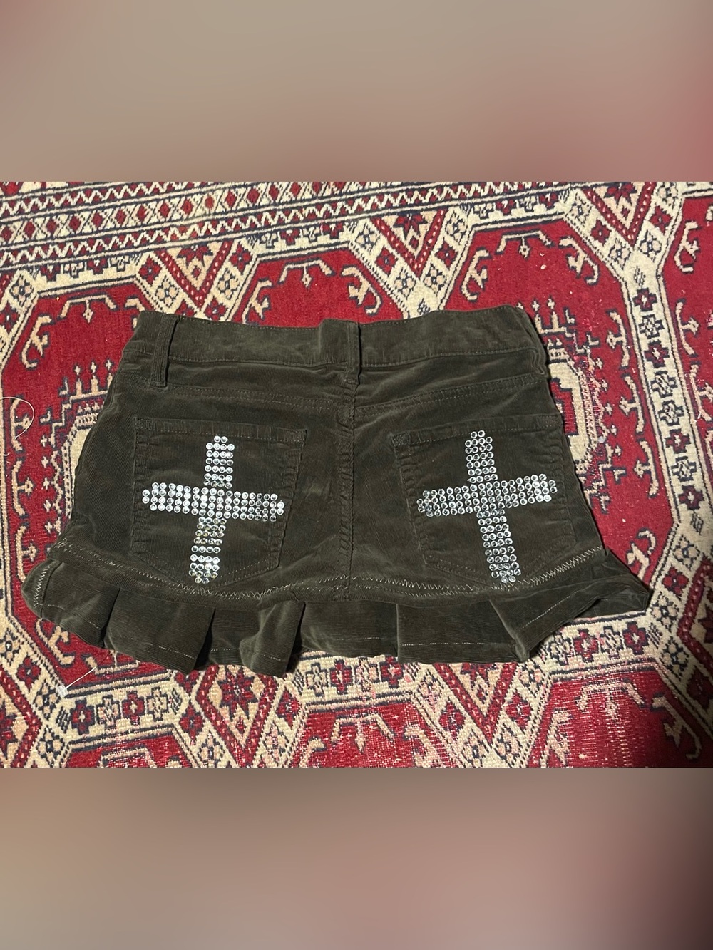 Corduroy hand bedazzled mini skirt - Picture 1 of 2